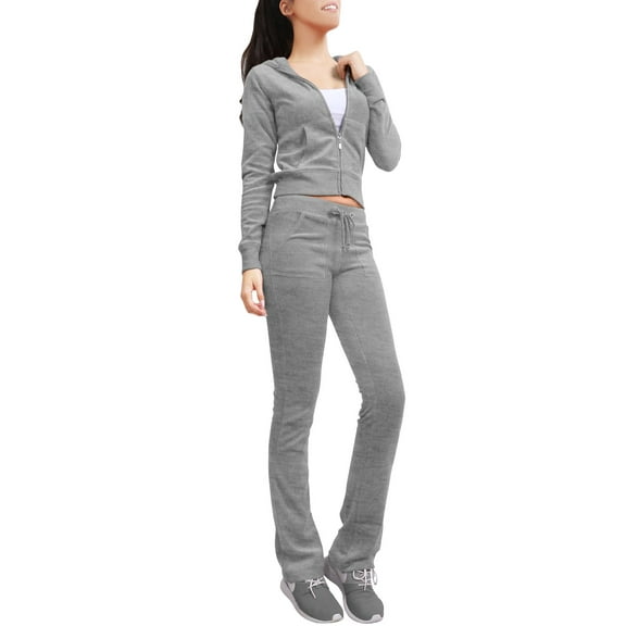 J. METHOD Women’s Tracksuit Set Casual 2 Piece Outfit Slim Fit Velour Velvet Zip Up Hoodie Jacket Top and Sweatpants Sweatsuit NEWTS03 Heather Gray 1X