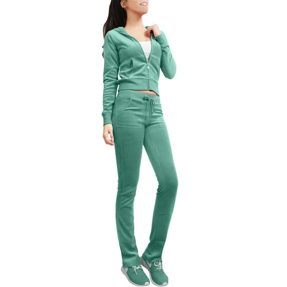 J. METHOD Women’s Tracksuit Set Casual 2 Piece Outfit Slim Fit Velour Velvet Zip Up Hoodie Jacket Top and Sweatpants Sweatsuit NEWTS03 Dark Green M