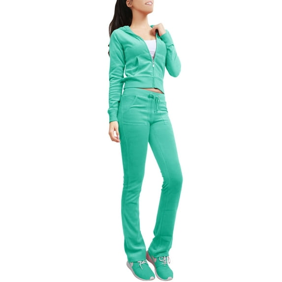J. METHOD Women’s Tracksuit Set Casual 2 Piece Outfit Slim Fit Velour Velvet Zip Up Hoodie Jacket Top and Sweatpants Sweatsuit NEWTS03 Mint 2X