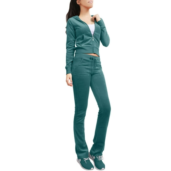 J. METHOD Women’s Tracksuit Set Casual 2 Piece Outfit Slim Fit Velour Velvet Zip Up Hoodie Jacket Top and Sweatpants Sweatsuit NEWTS03 Peacock 2X