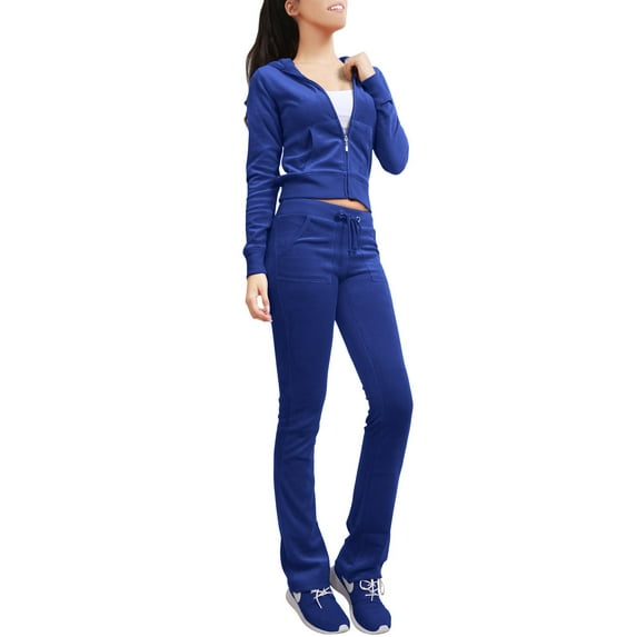 J. METHOD Women’s Tracksuit Set Casual 2 Piece Outfit Slim Fit Velour Velvet Zip Up Hoodie Jacket Top and Sweatpants Sweatsuit NEWTS03 Royal Blue S