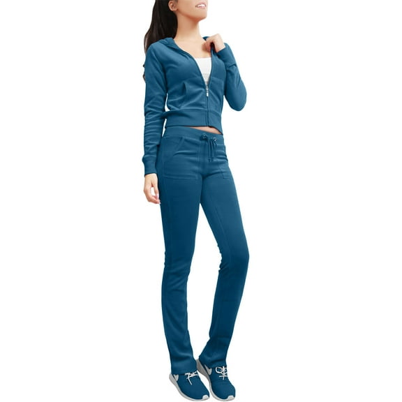 J. METHOD Women’s Tracksuit Set Casual 2 Piece Outfit Slim Fit Velour Velvet Zip Up Hoodie Jacket Top and Sweatpants Sweatsuit NEWTS03 Teal S