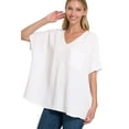 thumbnail image 1 of J. METHOD Women's Tunic Top - Woven Airflow V-neck Dolman Short Sleeve T Shirts with Chest Pocket, 1 of 1