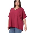thumbnail image 1 of J. METHOD Women's Tunic Top - Woven Airflow V-neck Dolman Short Sleeve T Shirts with Chest Pocket, 1 of 1