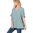 thumbnail image 1 of J. METHOD Women's Tunic Top - Woven Airflow V-neck Dolman Short Sleeve T Shirts with Chest Pocket, 1 of 1