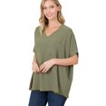 thumbnail image 1 of J. METHOD Women's Tunic Top - Woven Airflow V-neck Dolman Short Sleeve T Shirts with Chest Pocket, 1 of 1