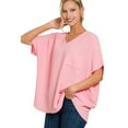 thumbnail image 1 of J. METHOD Women's Tunic Top - Woven Airflow V-neck Dolman Short Sleeve T Shirts with Chest Pocket, 1 of 1