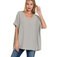 thumbnail image 1 of J. METHOD Women's Tunic Top - Woven Airflow V-neck Dolman Short Sleeve T Shirts with Chest Pocket, 1 of 3