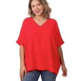 thumbnail image 1 of J. METHOD Women's Tunic Top - Woven Airflow V-neck Dolman Short Sleeve T Shirts with Chest Pocket, 1 of 1