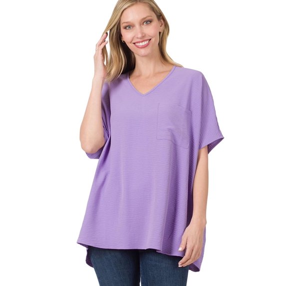 J. METHOD Women's Tunic Top - Woven Airflow V-neck Dolman Short Sleeve T Shirts with Chest Pocket