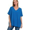 thumbnail image 1 of J. METHOD Women's Tunic Top - Woven Airflow V-neck Dolman Short Sleeve T Shirts with Chest Pocket, 1 of 3