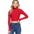 thumbnail image 1 of J. METHOD Women's Turtle Neck Crop Top Long Sleeve Ribbed Knit Casual Basic Cropped T Shirts, 1 of 4