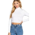 thumbnail image 1 of J. METHOD Women's Turtle Neck Crop Top Long Sleeve Ribbed Knit Casual Basic Cropped T Shirts, 1 of 4