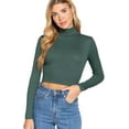 thumbnail image 1 of J. METHOD Women's Turtle Neck Crop Top Long Sleeve Ribbed Knit Casual Basic Cropped T Shirts, 1 of 4