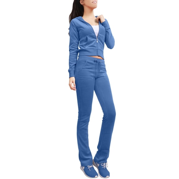 J. METHOD Womens Tracksuit Set Casual 2 Piece Outfit Slim Fit Velour Velvet Zip Up Hoodie Jacket Top and Sweatpants Sweatsuit NEWTS03 Blue Mist XL