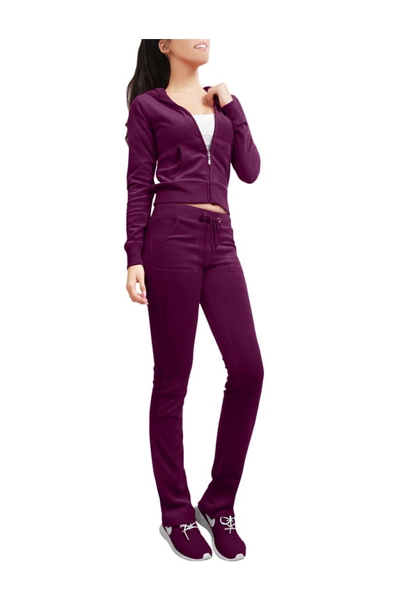 Womens Tracksuit Set Casual 2 Piece Outfit Slim Fit Velour Velvet Zip Up Hoodie Jacket Top and Sweatpants Sweatsuit NEWTS03 Dark Purple 2X