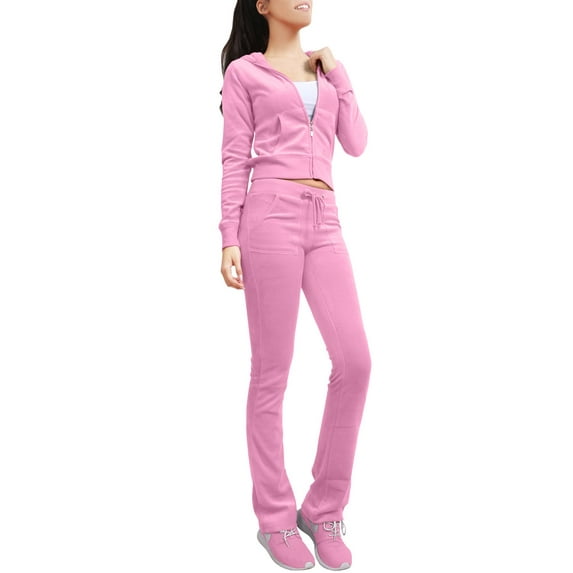 J. METHOD Womens Tracksuit Set Casual 2 Piece Outfit Slim Fit Velour Velvet Zip Up Hoodie Jacket Top and Sweatpants Sweatsuit NEWTS03 Dusty Pink XL