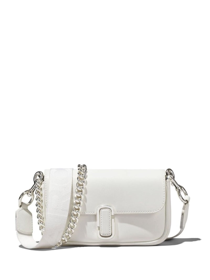 J Marc Mini White Shoulder Bag With Logo Buckle In Smooth Leather
