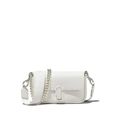 J Marc Mini White Shoulder Bag With Logo Buckle In Smooth Leather