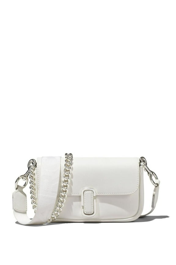 J Marc Mini White Shoulder Bag With Logo Buckle In Smooth Leather
