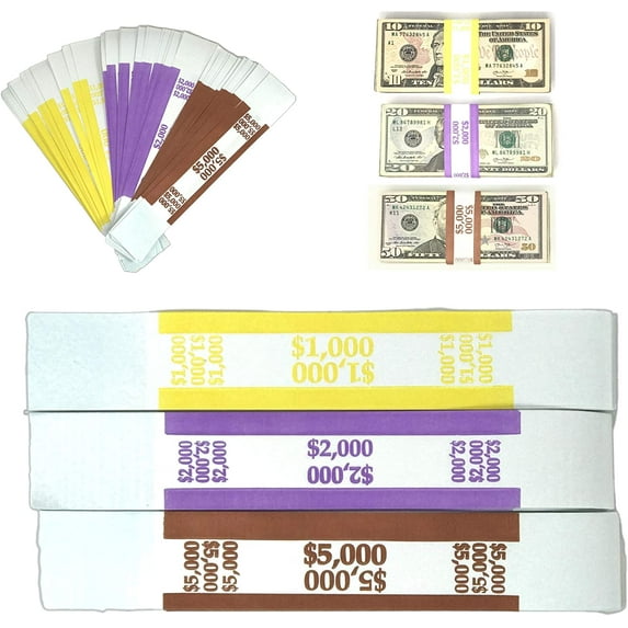 J Mark Currency Sleeves Straps, Color-Coded for Bills, Recyclable Kraft Paper, Multicolor, 330 pack