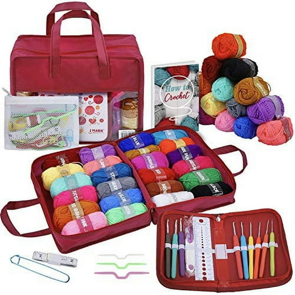 J Mark Multicolor Adult Crochet Kit for Beginners with 24 Acrylic Yarn balls