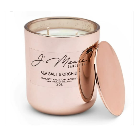 J' Maure Candle Co.100% Soy 12 oz Luxury Glass Candles (Sea Salt & Orchid) Soy Wax