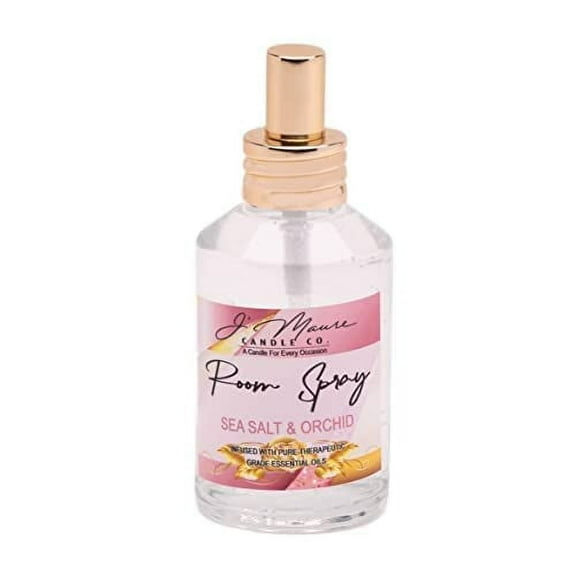 J' Maure Candle Co All Natural Scented Room Spray (4oz, Clear) Air Freshener Odor Eliminator for Home, Linen, Bathroom, and Car -Long Lasting Concentrated Room Spray (Sea Salt & Orchid)