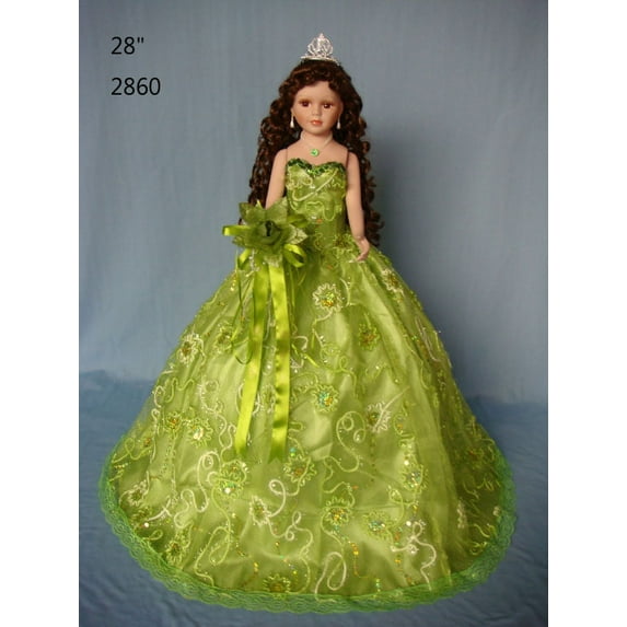J Misa 28" Umbrella Porcelain Dolls Quince Anos Green