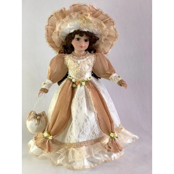 J.Misa Collection 18 inch Standing Porcelain Victorian Doll with Wood Stand, 18 Inches Tall