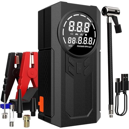 ODEGNC Car Battery Jump Starter with Air Compressor, 4000A, 12V,10000mAh, 50cm Cable