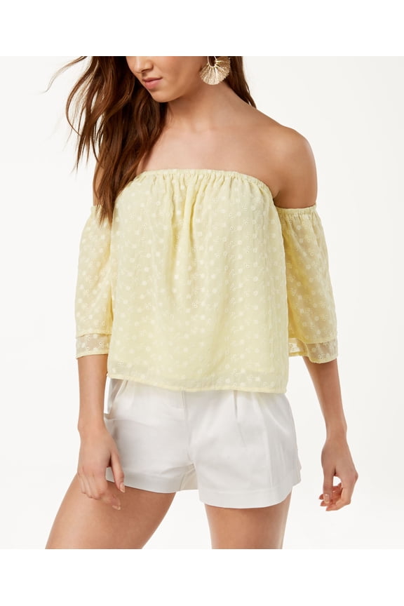 Strapless Eyelet Detail Top Yellow Eyelet XS