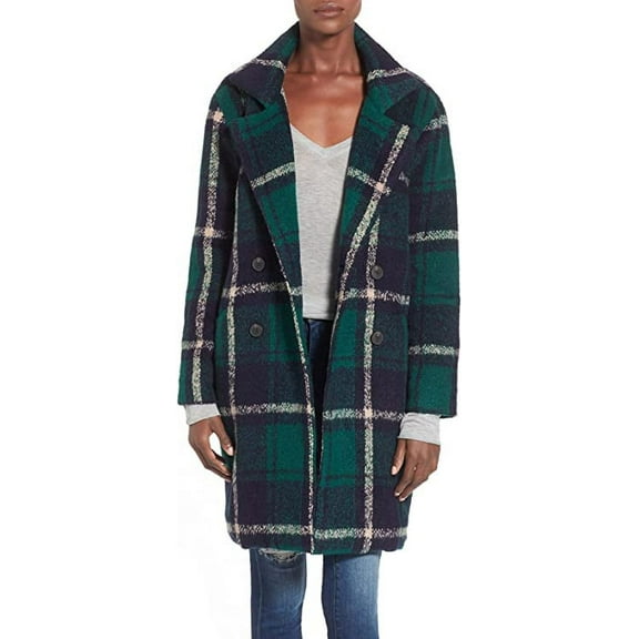 J.O.A. Women's Plaid Boxy Jacket, Blue (Large)