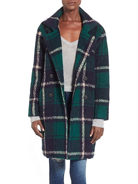 Women's Plaid Boxy Jacket, Blue (Large)
