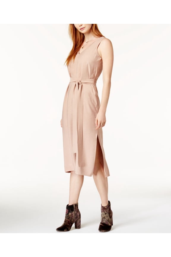 Womens Beige Sleeveless V Neck Below The Knee Evening Fit + Flare Dress L