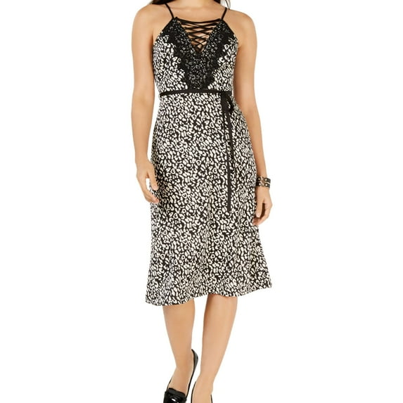 J.O.A. Womens Belted Lace Up Slip Dress, Black, Small