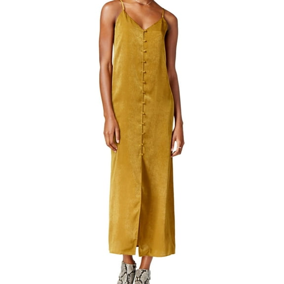 J.O.A. Womens Button-Down Slip Dress, Green, Large