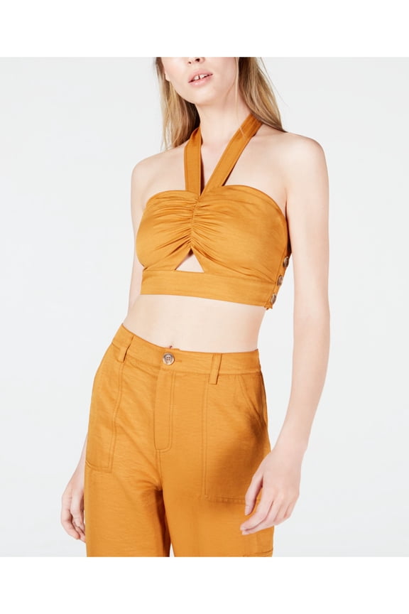 Womens Orange Sleeveless Keyhole Crop Top Size: S