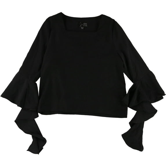 J.O.A. Womens Ruffle Peasant Blouse, Black, Large