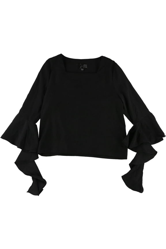 Womens Ruffle Peasant Blouse, Black, Large