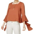 thumbnail image 1 of J.O.A. Womens Ruffle Peasant Blouse, Brown, Small, 1 of 2