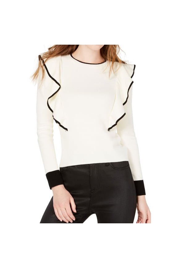 Womens Ruffle Sleeve Knit Blouse, White, Medium