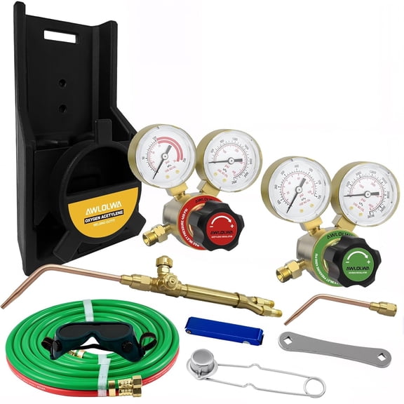 J-P Light Duty Oxy Acetylene Torch Kit, Portable HVAC Cutting Brazing - Check Valve, CGA540 Oxygen Regulator, Acetylene Regulator (CGA200-A Type) without Tanks