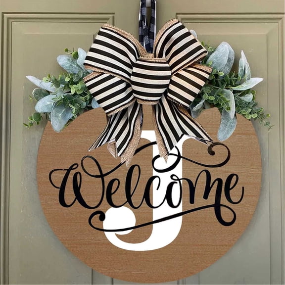 J Personalized Family Name Front Door Wreath - All Year Round Decorative Wreath - For Home Entrance, Christmas, Thanksgiving, Easter, Spring, Summer, Autumn, Winter, Daily Use