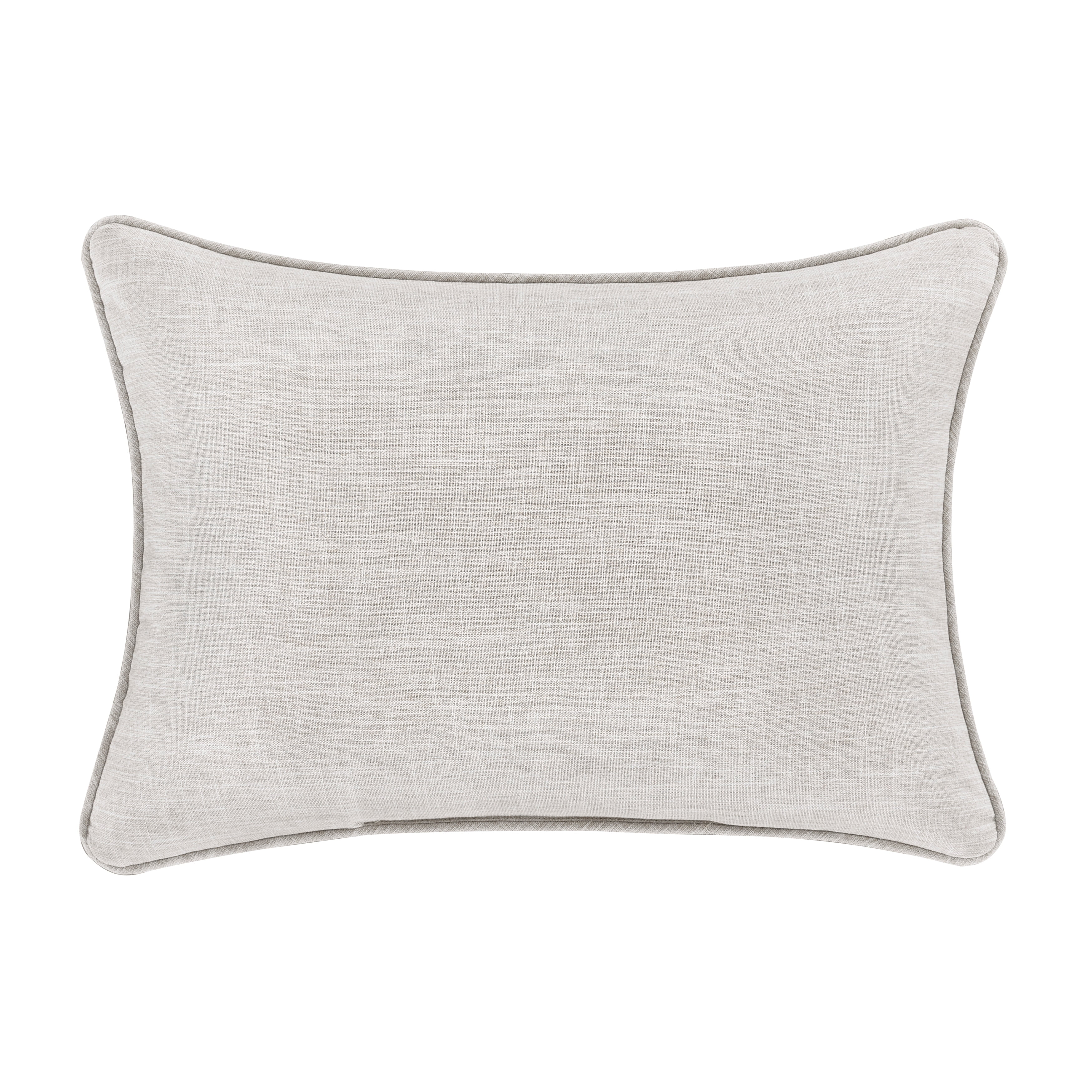 Beige Embroidered Faux Linen Rectangular Throw Pillow