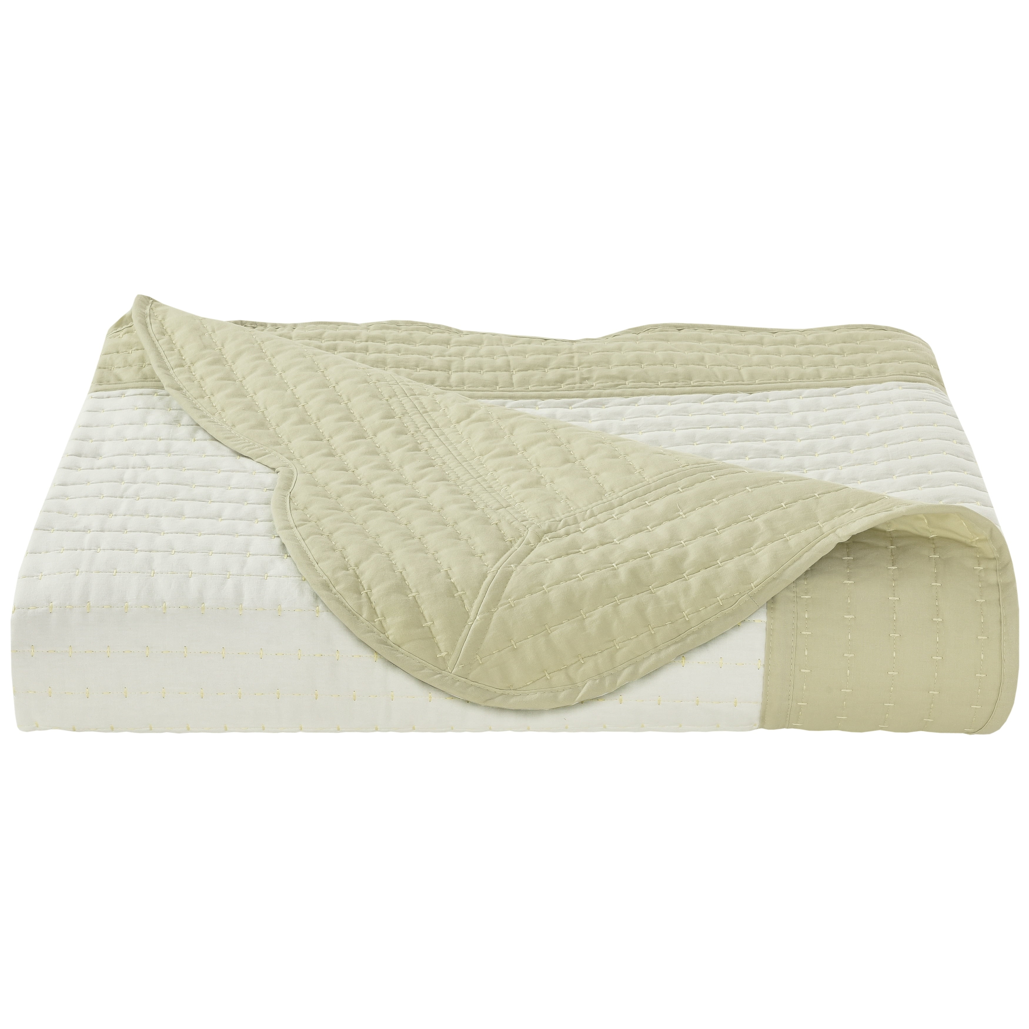 Ashford Green Cotton Full Quilt with Scallop Trim