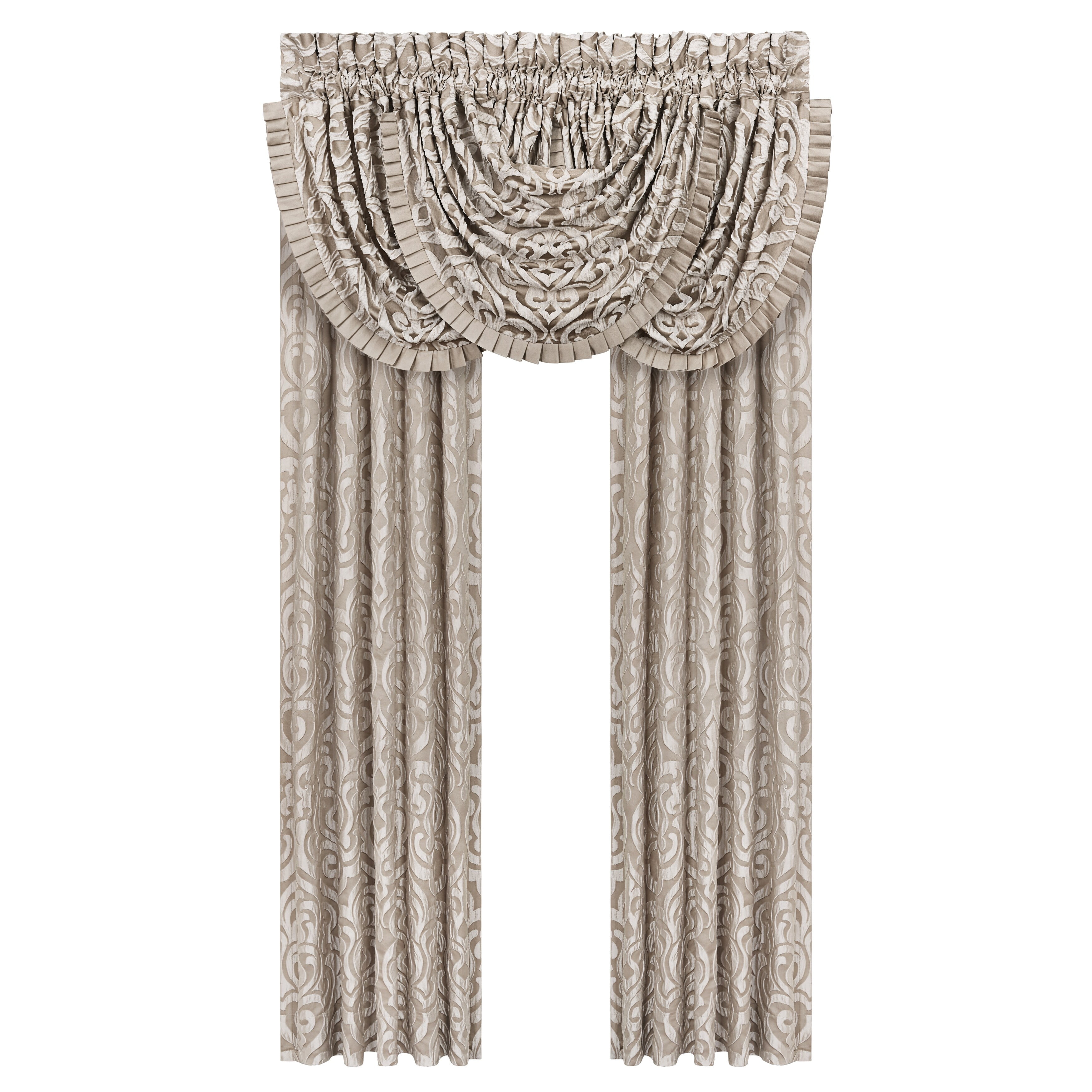 Sand Polyester Damask Embellished Curtain Panel Pair 95"