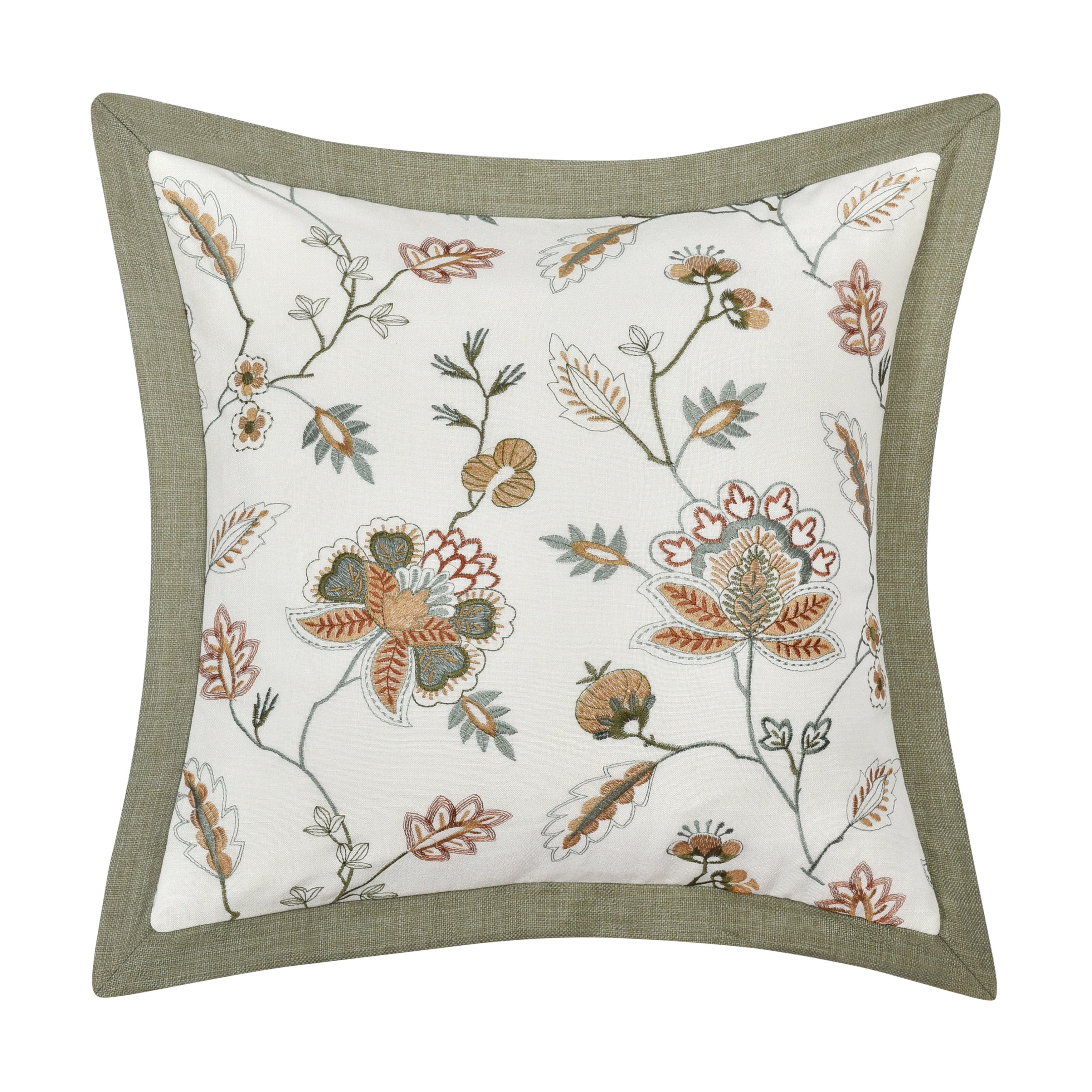 Angela 20" Square Floral Embroidered Faux Linen Throw Pillow