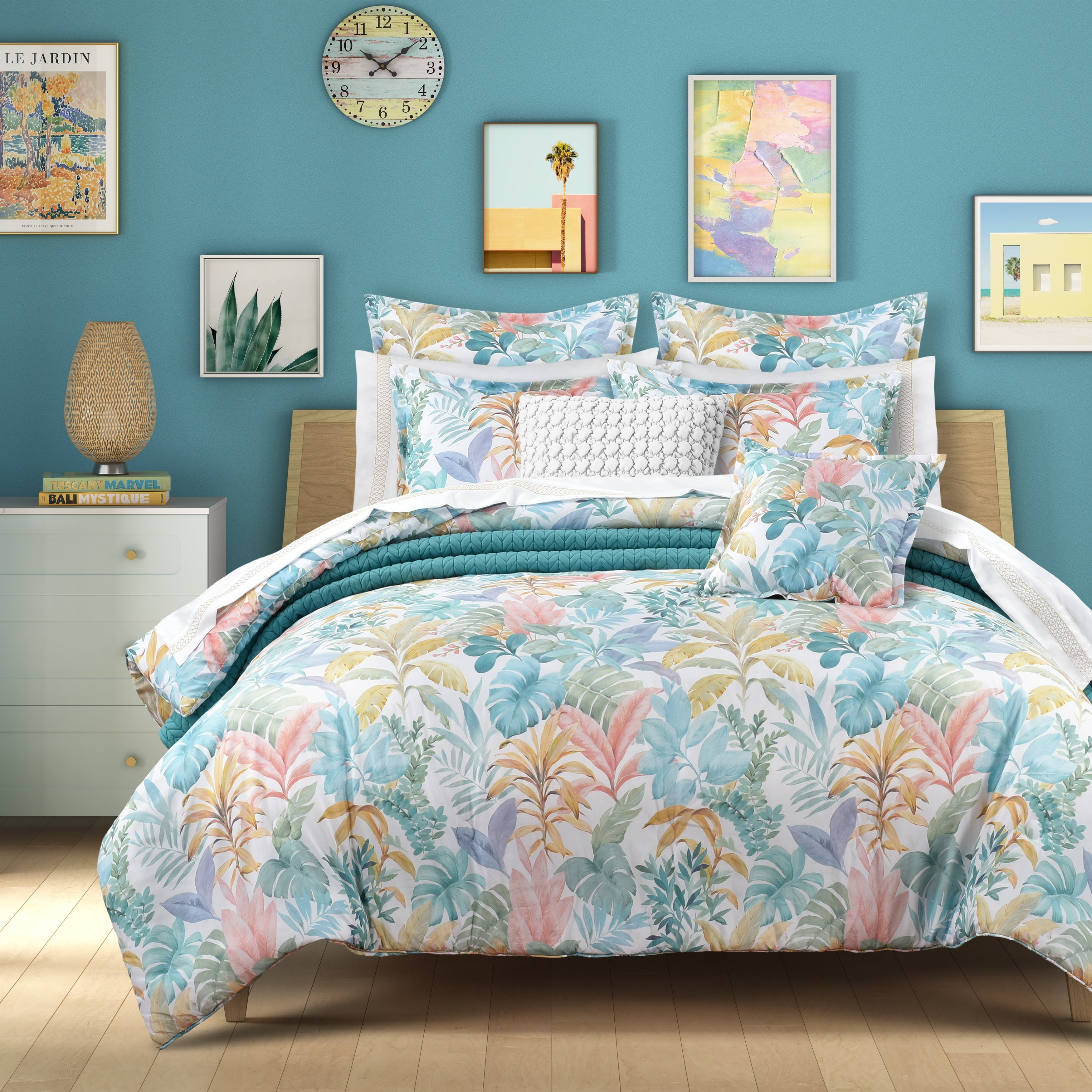 Full Blue Microfiber Boho-Chic Bedding Set