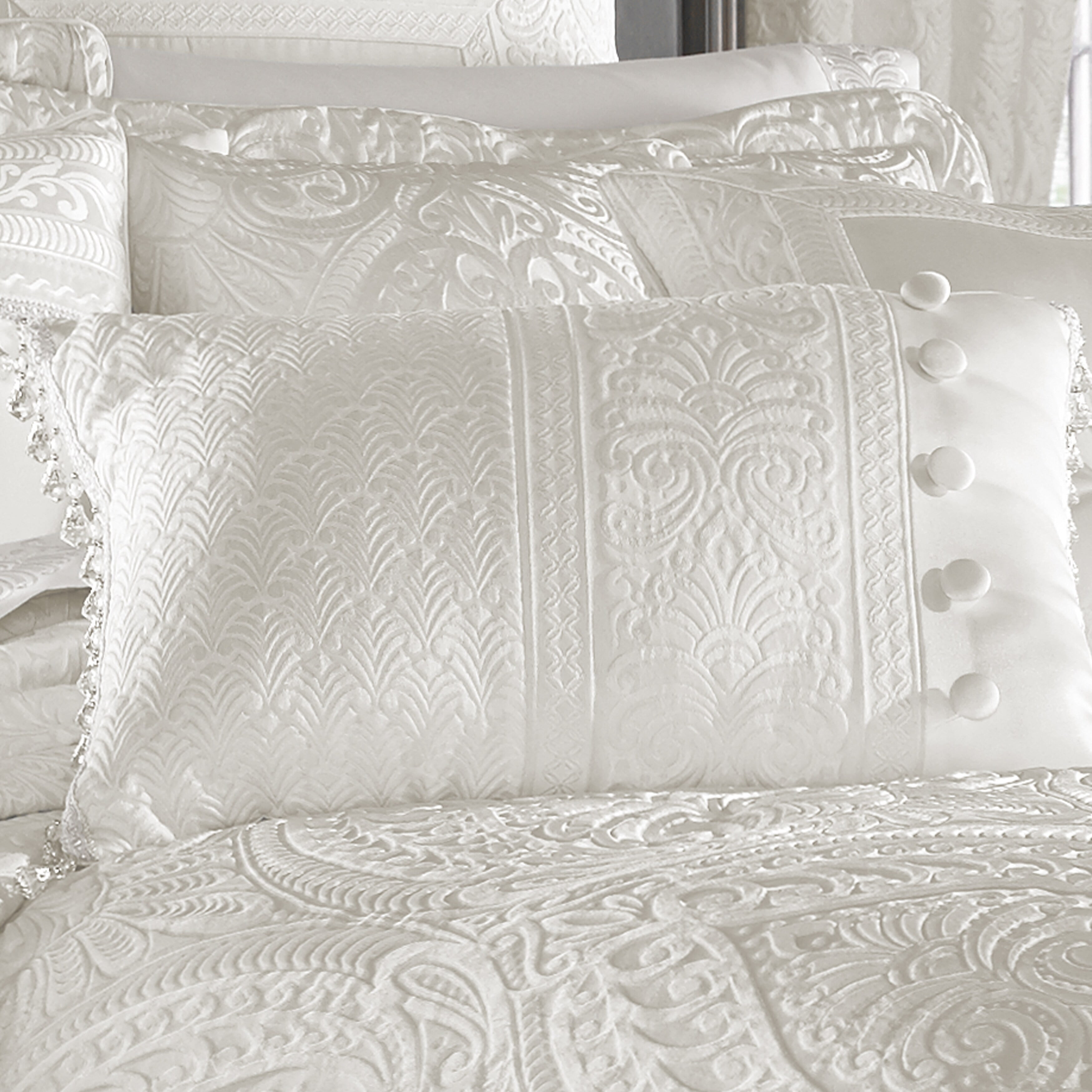 White Satin Embroidered Boudoir Decorative Throw Pillow
